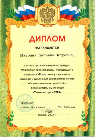 Достижения учителя русского языка и литературы